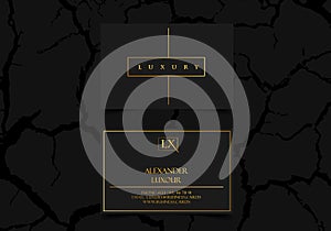 Luxury business cards vector template, banner and cover with marble, lightning or cracked texture and golden foil