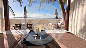 Luxury cabana beach bed on tropical beach