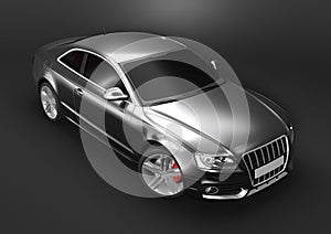 Top-front view of a luxury sedan car in a dark background