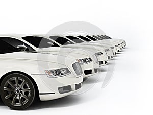 Luxury car fleet consisting of generic brandless design. 3D illustration