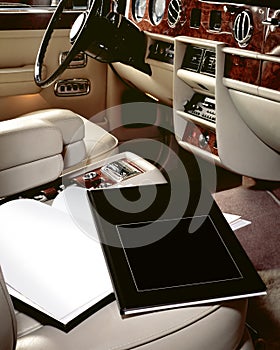 Luxury car interior with books