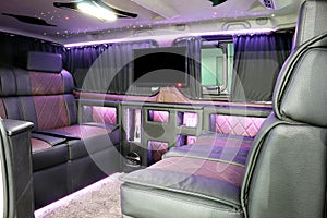 Luxury car interior with lcd tv