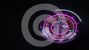 Luxury Casino Gambling Roulette Wheel 3D Realistic With Neon Lights - 3D Illustration