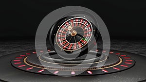 Luxury Casino Roulette Wheel On Black Stage - 3D Illustration