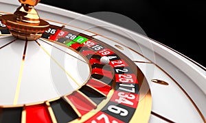 Luxury Casino roulette wheel. Casino background theme. Close-up white casino roulette with a ball on 21. Poker game