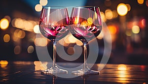 Luxury celebration wine, champagne, glass, table, illuminated, elegant background generated by AI