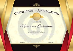 Luxury certificate template with elegant red and golden border f