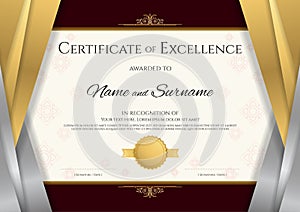 Luxury certificate template with elegant silver and golden border frame, Diploma design for graduation or completion