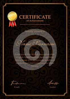 Luxury certificate template with gold medal. diploma, achievement, and appreciation certificate