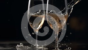 Luxury champagne splashing in crystal flute glass generated by AI