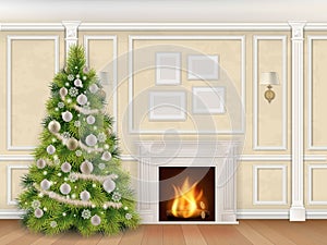 Luxury christmas interior with fireplace