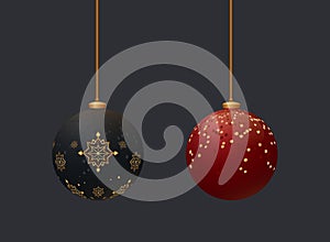 Luxury christmas toys. Matte and glass balls. New year decoration elements. Christmass tree tradition toys