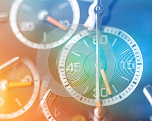 luxury chronograph watch close-up. Wrist clock