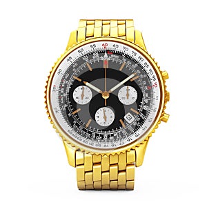 Luxury Classic Analog Men`s Wrist Golden Watch. 3d Rendering