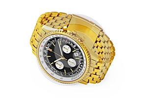 Luxury Classic Analog Men`s Wrist Golden Watch. 3d Rendering