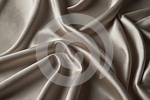 luxury cloth with drapery and wavy folds of ivory color creased smooth silk satin material texture. Abstract