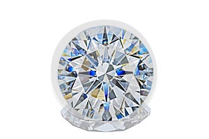 Luxury colorless transparent sparkling gemstone round shape cut diamond isolated on white background