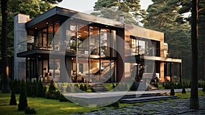 A luxury contemporary 3 story house in a forest