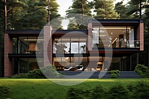 A luxury contemporary 3 story house in a forest