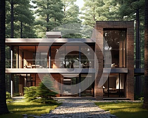 A luxury contemporary 3 story house in a forest