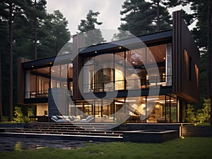 A luxury contemporary 3 story house in a forest