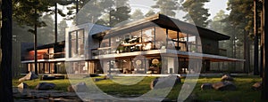 A luxury contemporary 3 story house in a forest