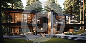 A luxury contemporary 3 story house in a forest