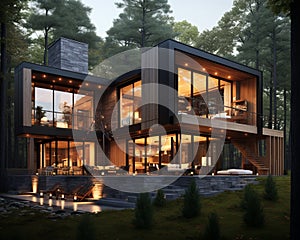 A luxury contemporary 3 story house in a forest