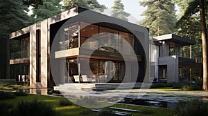 A luxury contemporary 3 story house in a forest