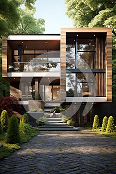 A luxury contemporary 3 story house in a forest