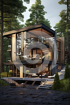 A luxury contemporary 3 story house in a forest