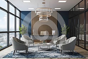 Luxury corporate office room with empty seats, elegant decoration