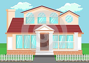 Luxury Countryside House Flat Vector Illustration