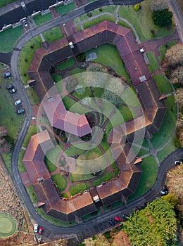 Luxury countryside rural village aerial view from above in Inchmarlo, Aberdeenshire