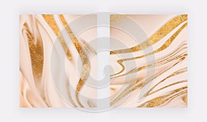Luxury cover design with gold glitter liquid marble texture