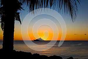 Luxury Cruise Boat in the Carribean at Sunset