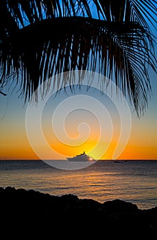 Luxury Cruise Boat in the Carribean at Sunset