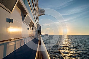 Luxury Cruise Ship Deck at Sunset.