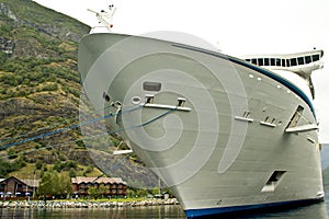 Luxury cruise ship docked in port Flom, Norway