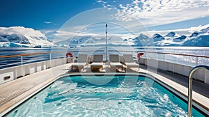 Luxury Cruise Ship Pool With View of the Antarctic Landscape