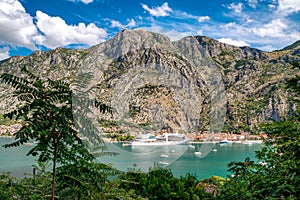 Luxury cruise ship in port of Kotor in Montenegro