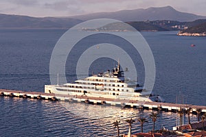 Luxury cruise yacht boat in the Mediterranean harbor in Turkey