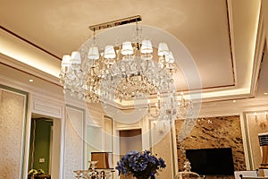 Luxury crystal chandelier lighting in villa living room
