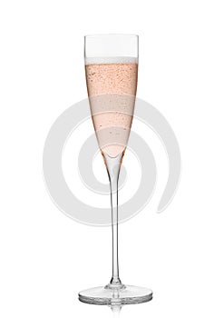 Luxury crystal glass with pink rose champagne on white background