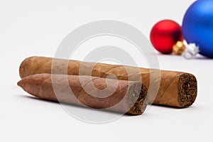 Luxury Cuban cigars and Christmas decoration photo