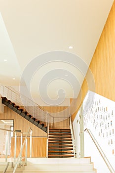 Luxury custom built Interior wooden staircases in modern building.