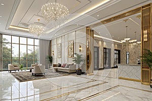 Luxury 3D rendering of a reception lobby