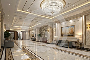 Luxury 3D rendering of a reception lobby
