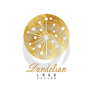 Luxury dandelion logo design template. Textured golden emblem with wild flower. Vector botanical label for organic