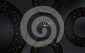 Luxury dark abstract background combine with black lines and golden glitter texture